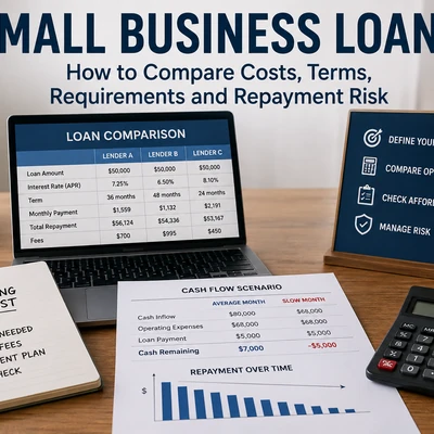 Small business loans comparison showing costs, repayment terms, requirements, cash flow, and borrowing risk