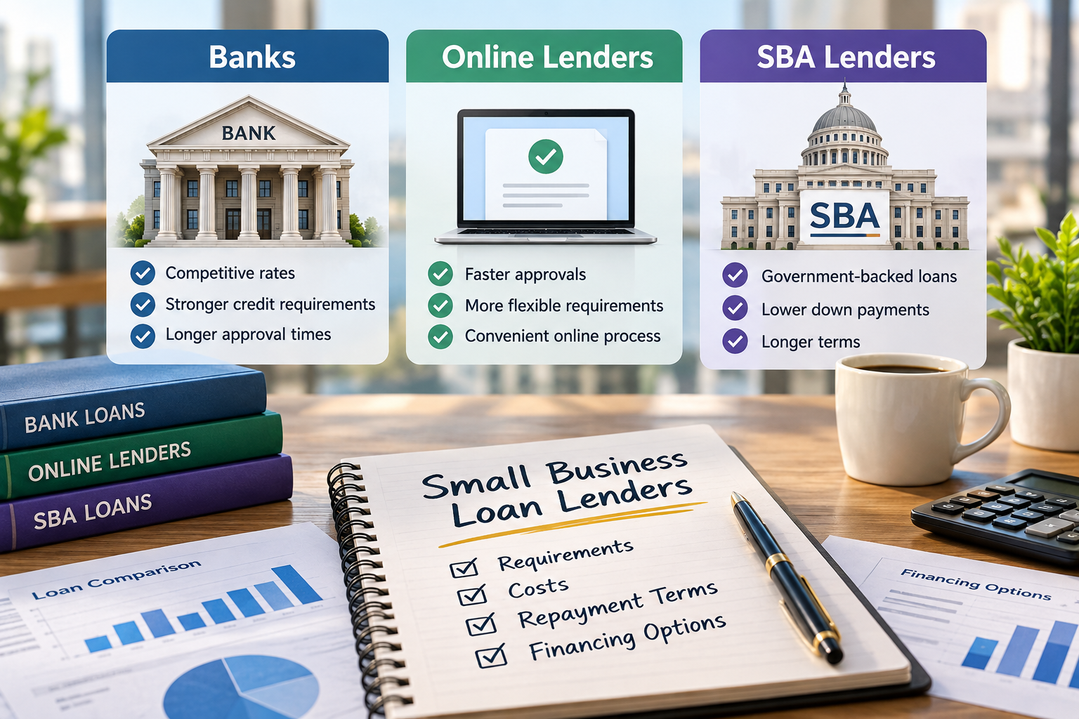 Small business loan lenders comparison for banks, online lenders and SBA lenders