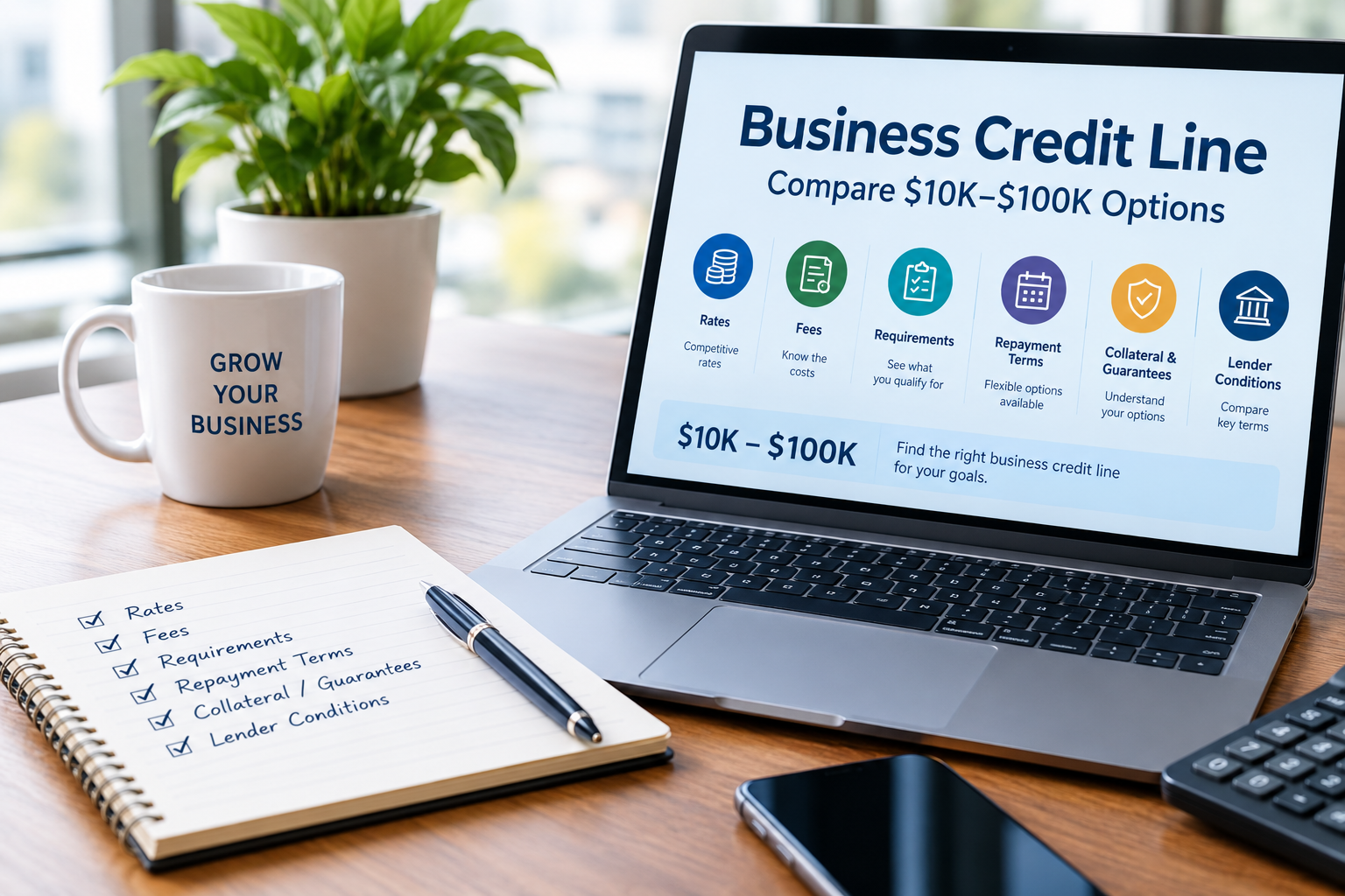 Business credit line comparison for costs, requirements and repayment terms